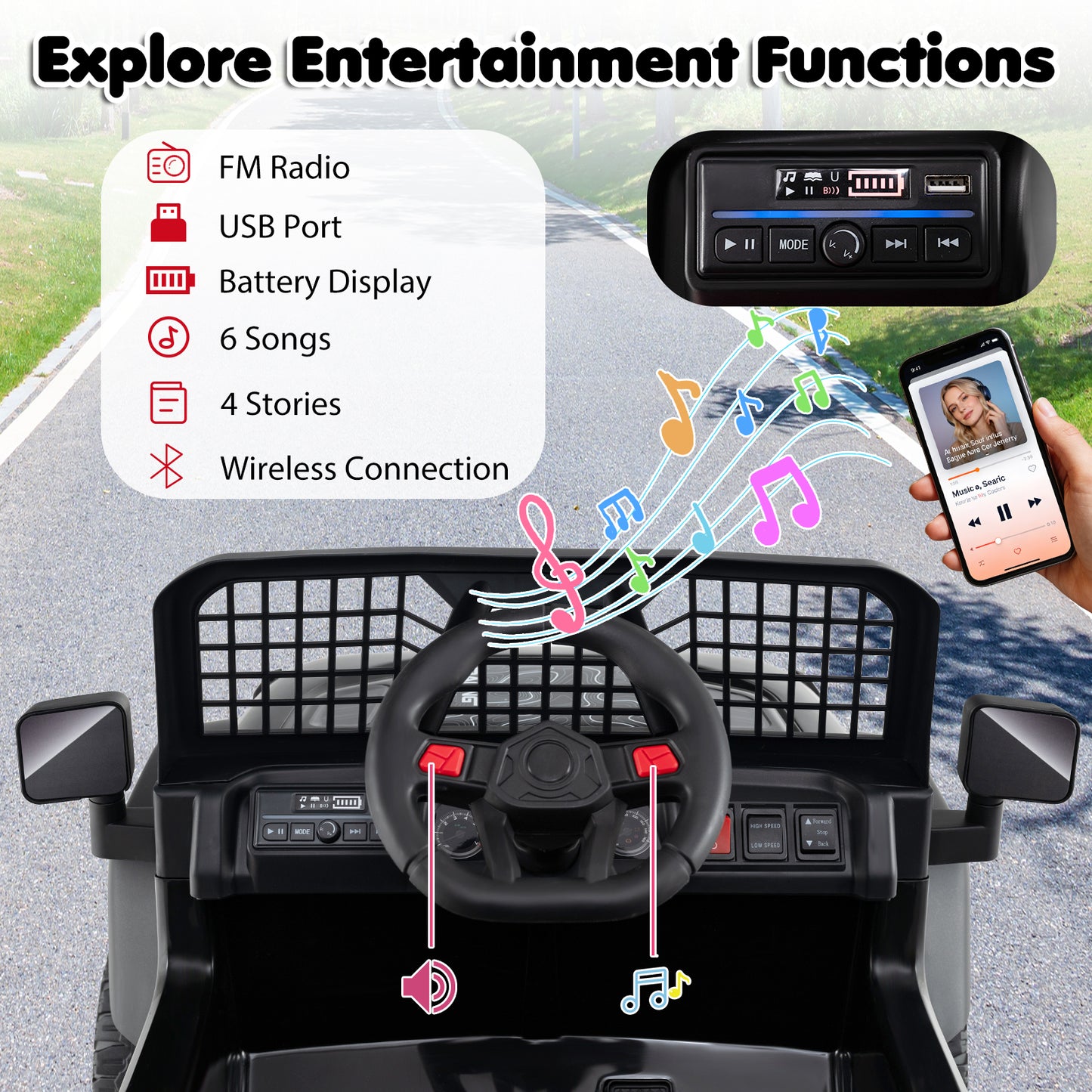 24V Ride On Car for Kids with Parent Remote Control and Music, Black Powered Ride On Toys at Gallery Canada