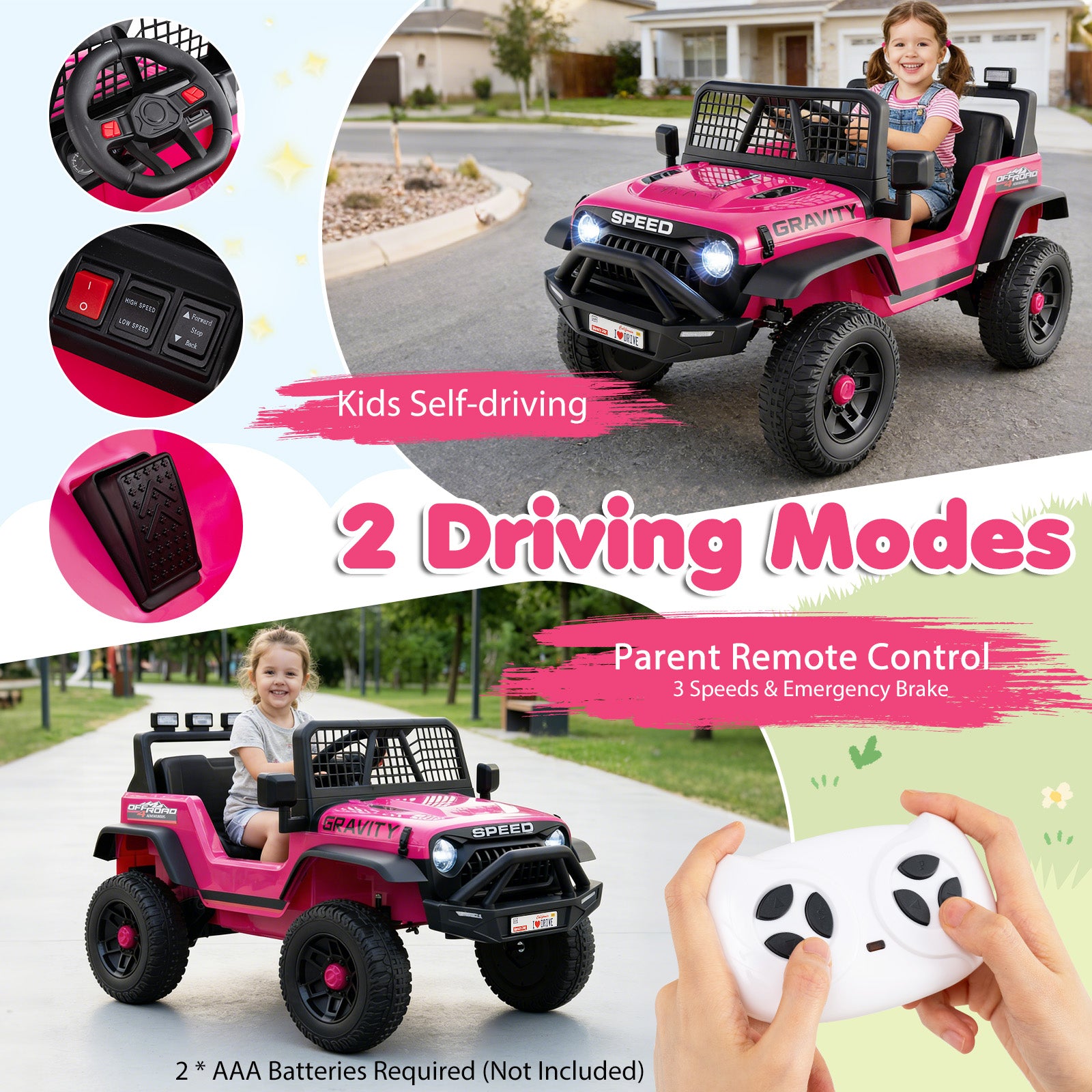 24V Ride On Car for Kids with Parent Remote Control and Music, Pink Powered Ride On Toys at Gallery Canada