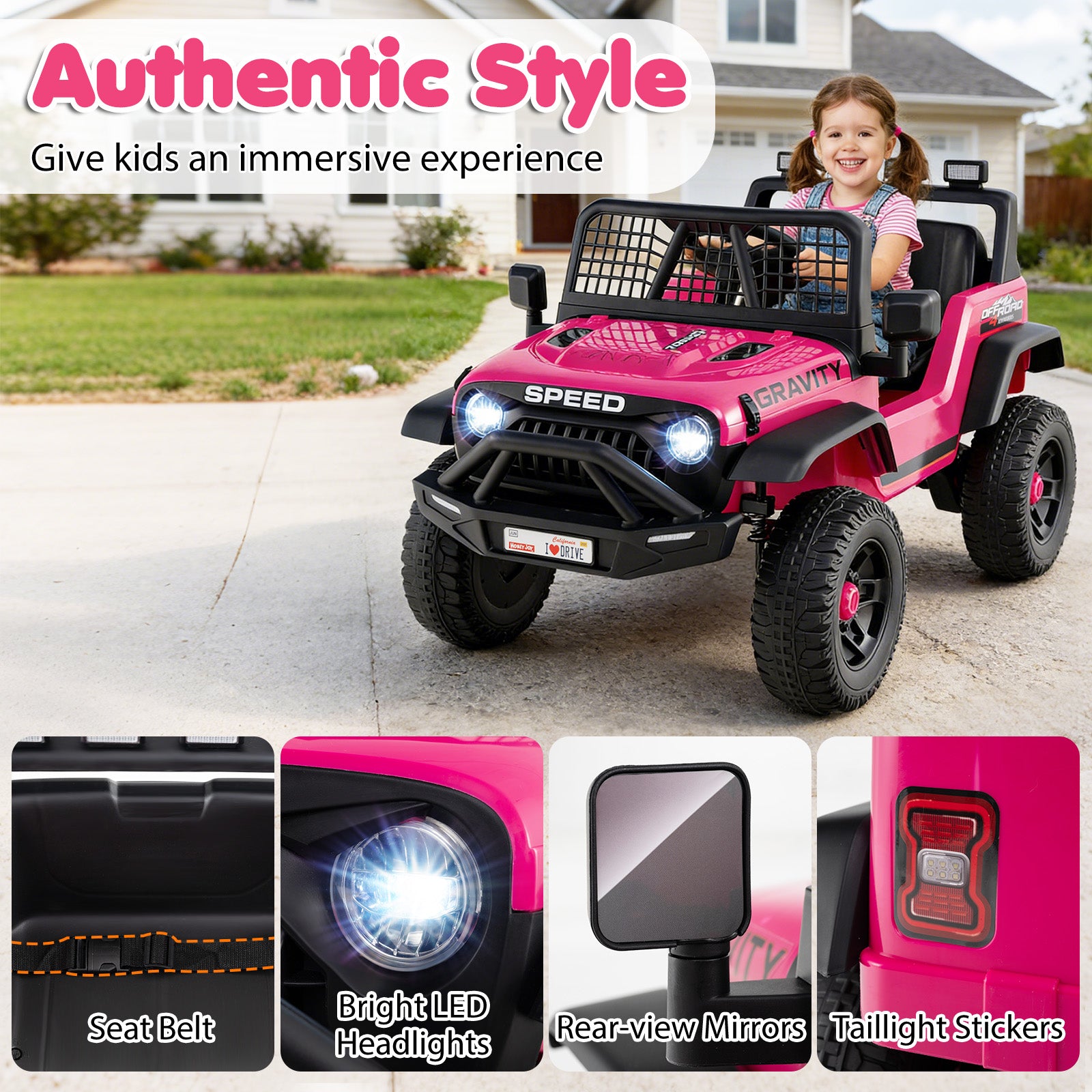 24V Ride On Car for Kids with Parent Remote Control and Music, Pink Powered Ride On Toys at Gallery Canada