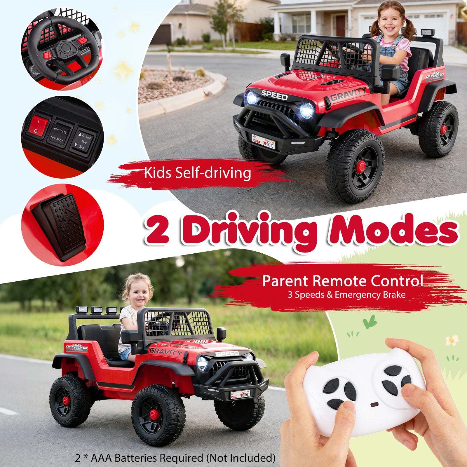 24V Ride On Car for Kids with Parent Remote Control and Music, Red Powered Ride On Toys at Gallery Canada
