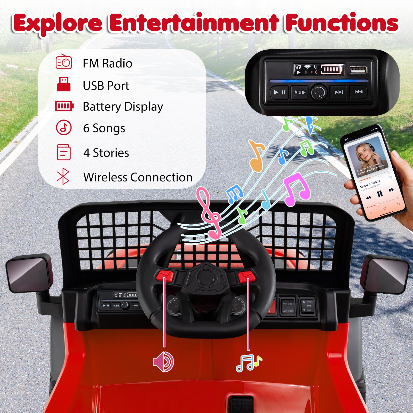 24V Ride On Car for Kids with Parent Remote Control and Music, Red Powered Ride On Toys at Gallery Canada