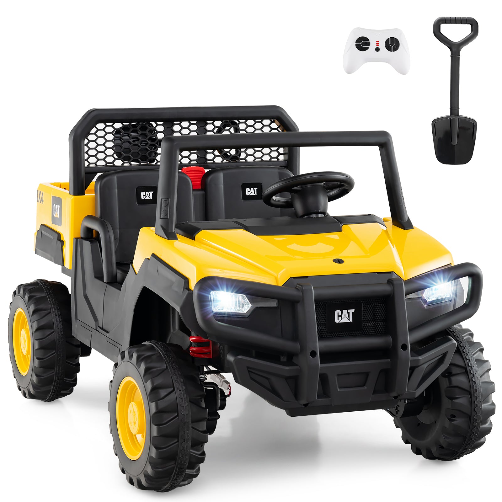 24V Ride On Dump Truck Licensed Caterpillar 2-Seater Kids Car with Remote Control, Yellow Powered Ride On Toys at Gallery Canada
