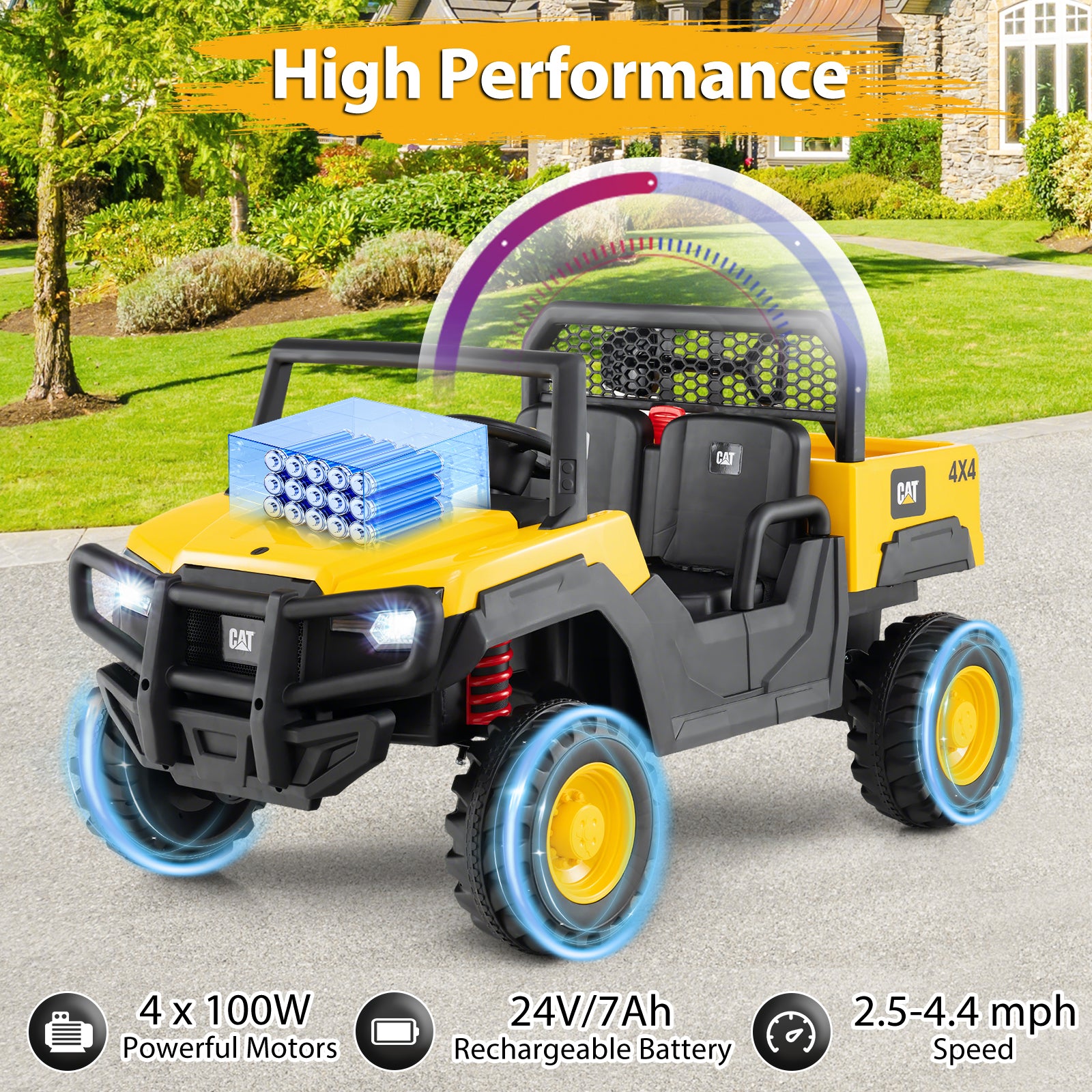 24V Ride On Dump Truck Licensed Caterpillar 2-Seater Kids Car with Remote Control, Yellow Powered Ride On Toys at Gallery Canada