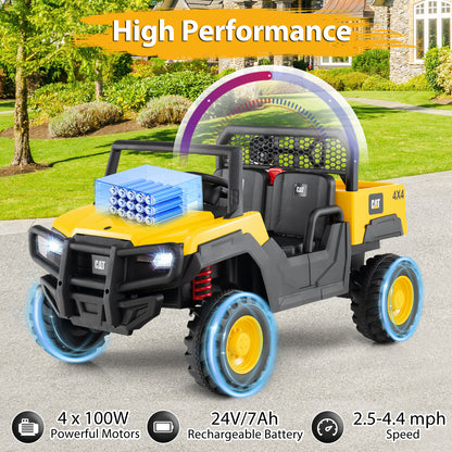 24V Ride On Dump Truck Licensed Caterpillar 2-Seater Kids Car with Remote Control, Yellow Powered Ride On Toys at Gallery Canada
