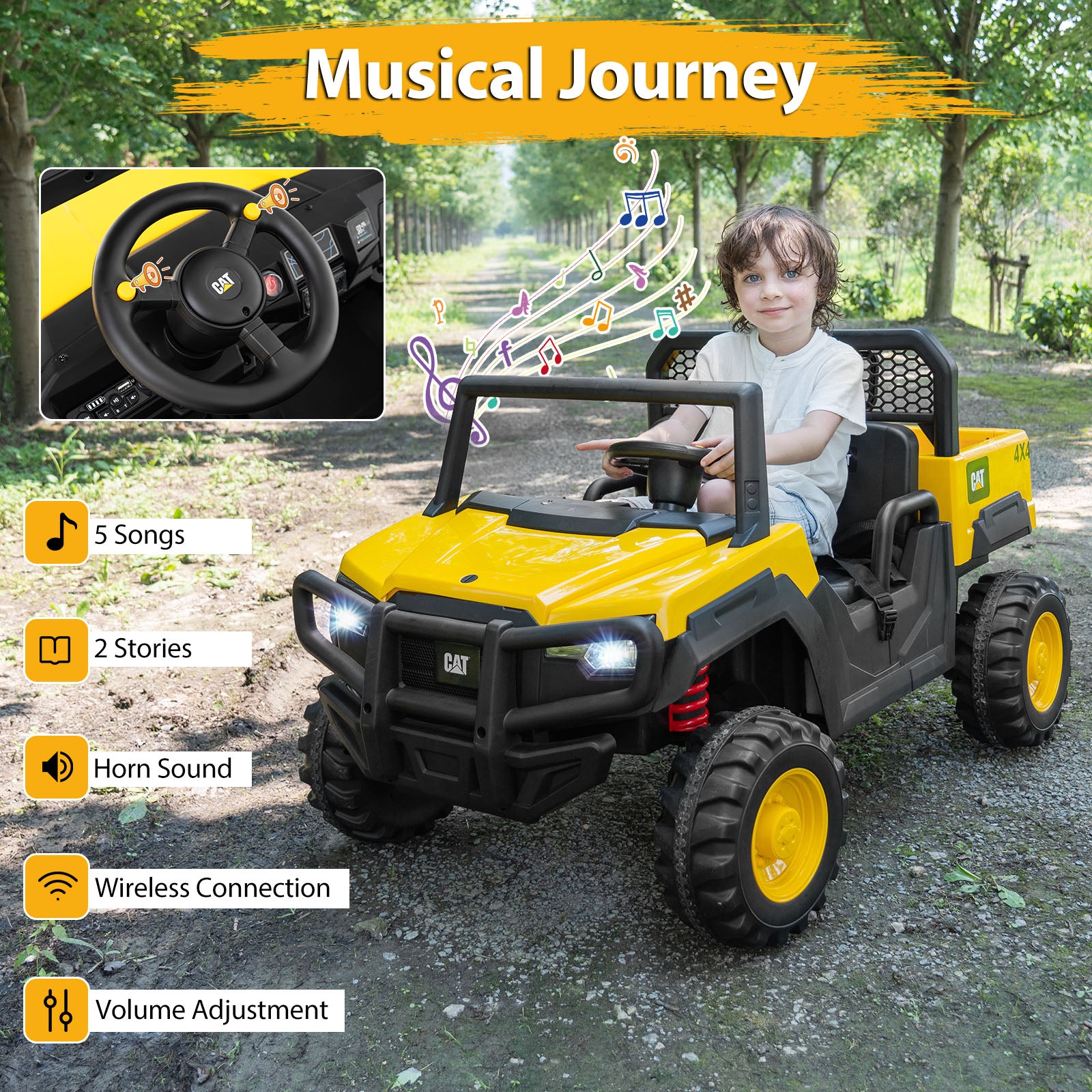 24V Ride On Dump Truck Licensed Caterpillar 2-Seater Kids Car with Remote Control, Yellow Powered Ride On Toys at Gallery Canada