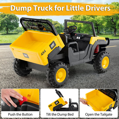 24V Ride On Dump Truck Licensed Caterpillar 2-Seater Kids Car with Remote Control, Yellow Powered Ride On Toys at Gallery Canada