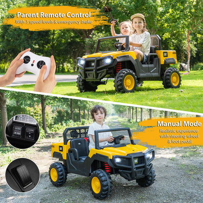 24V Ride On Dump Truck Licensed Caterpillar 2-Seater Kids Car with Remote Control, Yellow Powered Ride On Toys at Gallery Canada