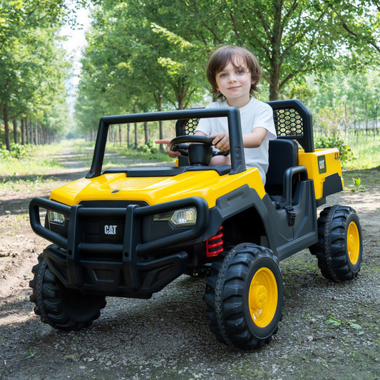 24V Ride On Dump Truck Licensed Caterpillar 2-Seater for Girls Boys, Yellow Powered Ride On Toys Yellow at Gallery Canada
