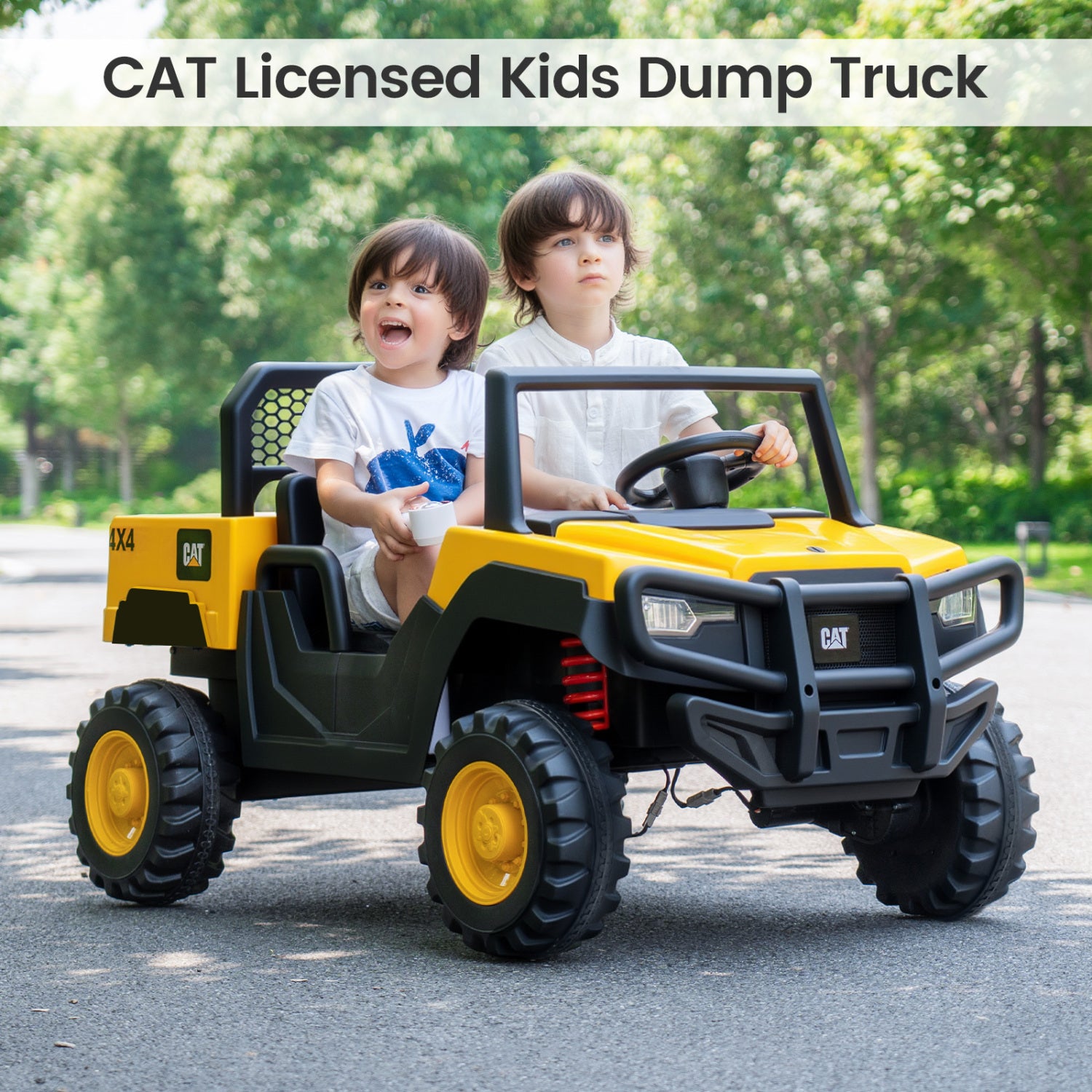 24V Ride On Dump Truck Licensed Caterpillar 2-Seater for Girls Boys, Yellow Powered Ride On Toys at Gallery Canada