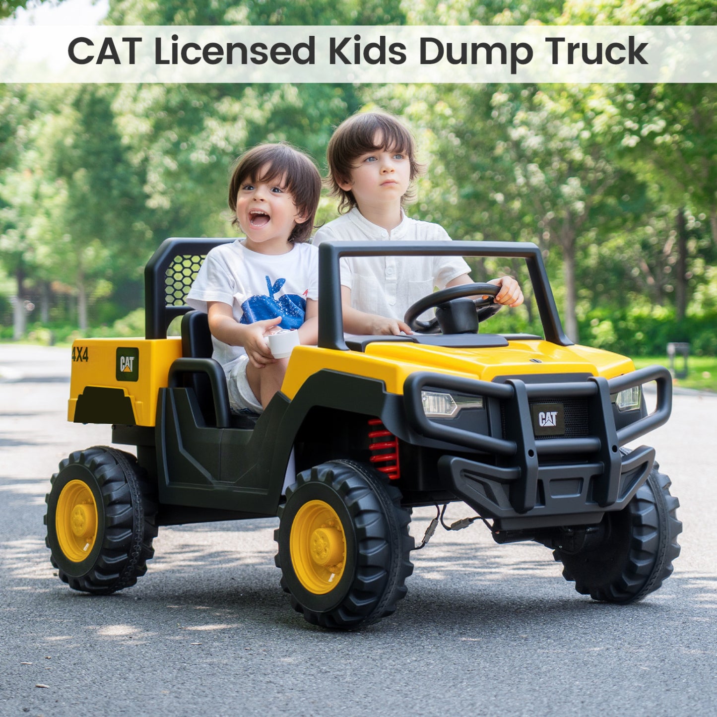 24V Ride On Dump Truck Licensed Caterpillar 2-Seater for Girls Boys, Yellow Powered Ride On Toys at Gallery Canada