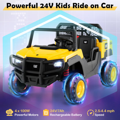 24V Ride On Dump Truck Licensed Caterpillar 2-Seater for Girls Boys, Yellow Powered Ride On Toys at Gallery Canada