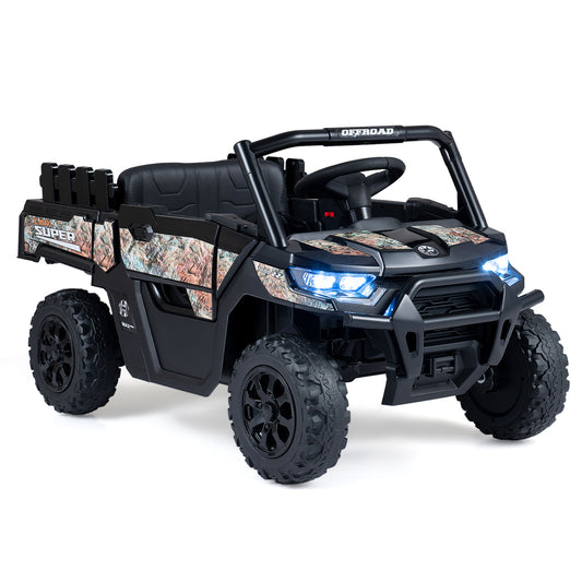 24V Ride On Dump Truck Car Off-Road, Remote Control, Music, Black