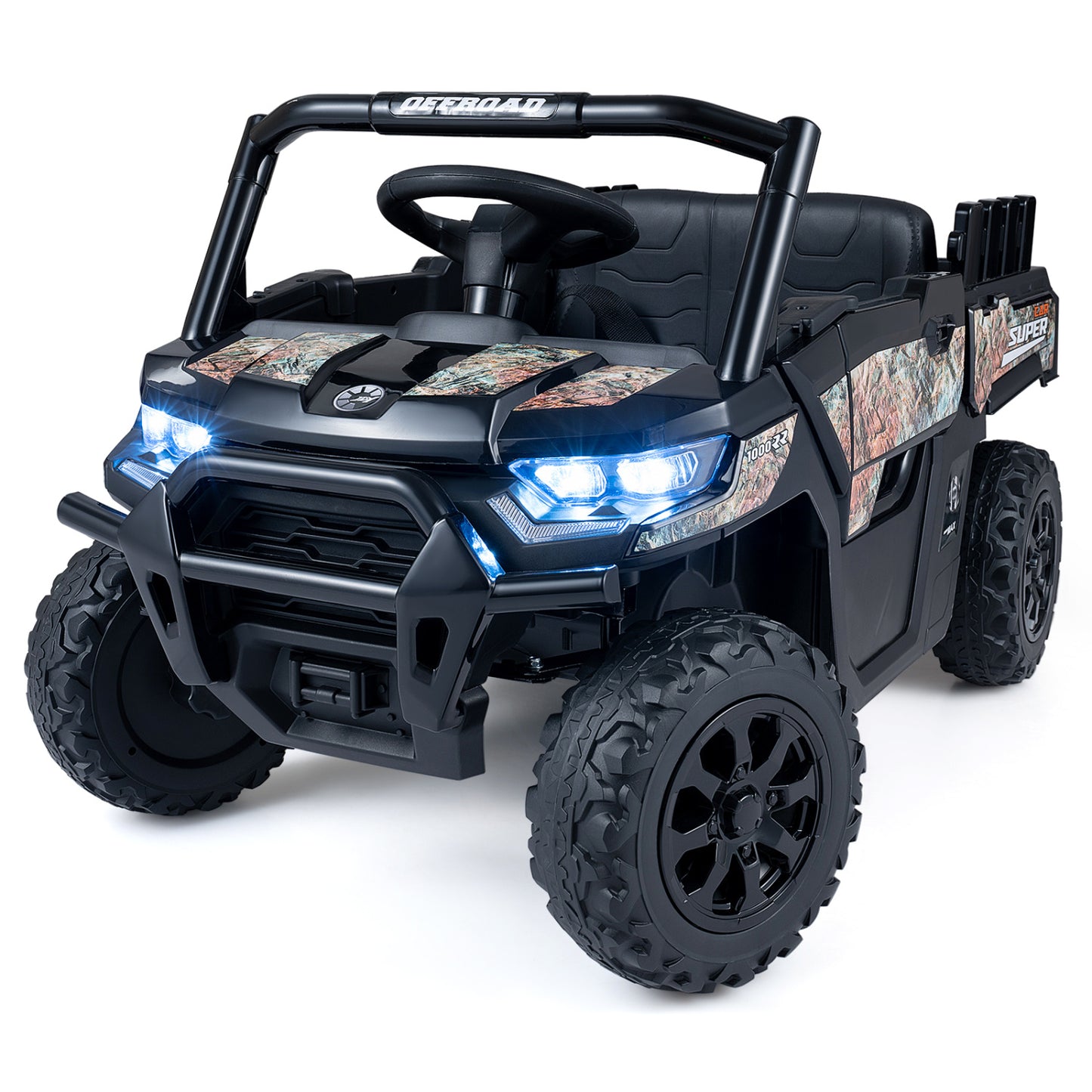 24V Ride On Dump Truck Car Off-Road, Remote Control, Music, Black