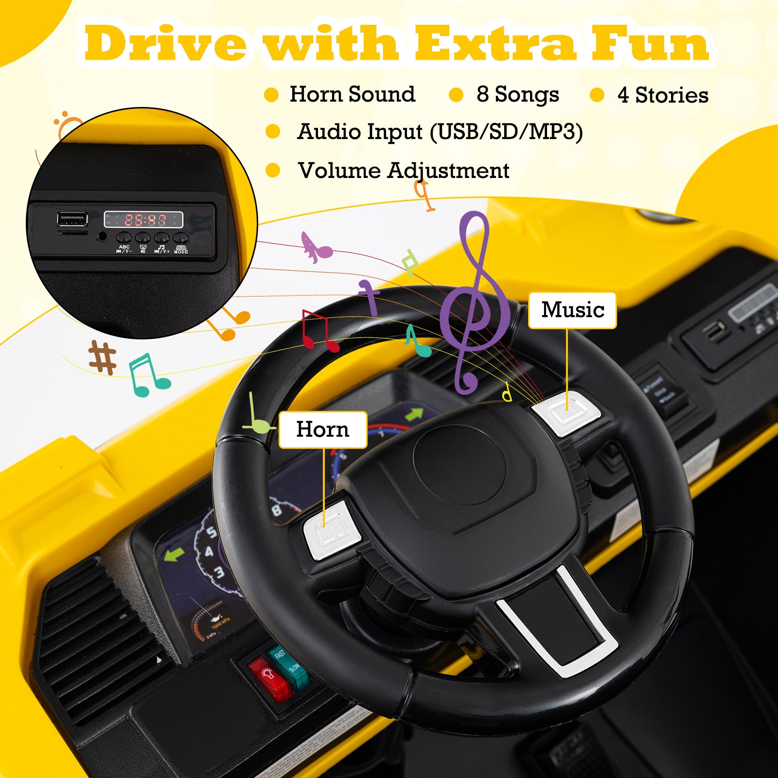 24V Ride On Excavator 4WD 2-Seater with Remote Control and Digging Arm, Yellow Powered Ride On Toys at Gallery Canada