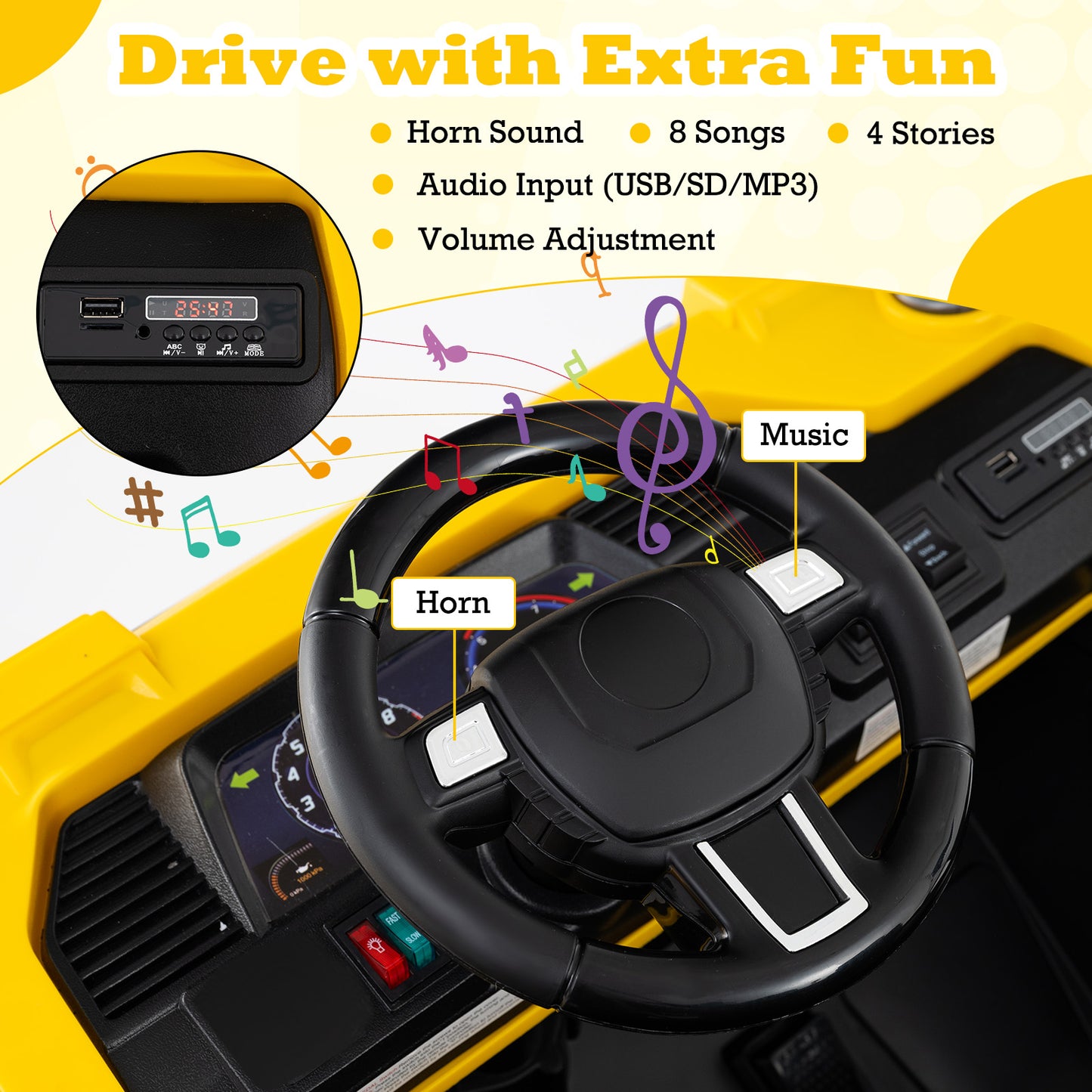 24V Ride On Excavator 4WD 2-Seater with Remote Control and Digging Arm, Yellow Powered Ride On Toys at Gallery Canada