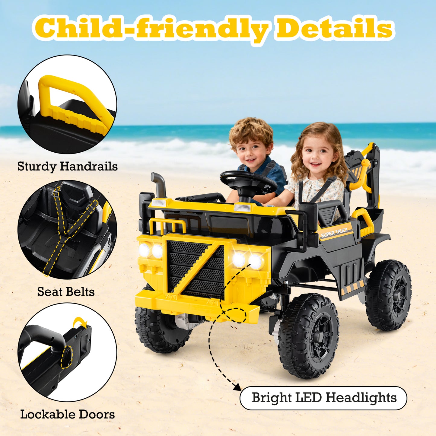 24V Ride On Excavator, 4WD 2-Seater, Remote Control, Digging Arm, Yellow Powered Ride On Toys at Gallery Canada