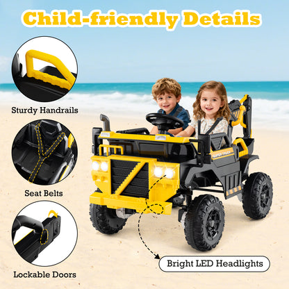 24V Ride On Excavator, 4WD 2-Seater, Remote Control, Digging Arm, Yellow Powered Ride On Toys at Gallery Canada