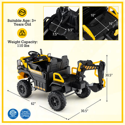 24V Ride On Excavator, 4WD 2-Seater, Remote Control, Digging Arm, Yellow Powered Ride On Toys at Gallery Canada