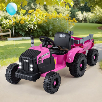 24V Ride On Tractor for Kids Electric Vehicle with Detachable Trailer and Remote Control, Pink Powered Ride On Toys at Gallery Canada