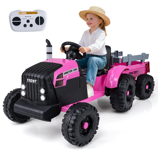 24V Ride On Tractor for Kids Electric Vehicle with Detachable Trailer and Remote Control, Pink Powered Ride On Toys Pink at Gallery Canada