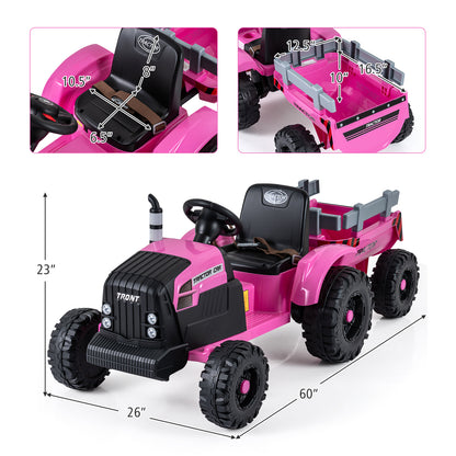 24V Ride On Tractor for Kids Electric Vehicle with Detachable Trailer and Remote Control, Pink Powered Ride On Toys at Gallery Canada