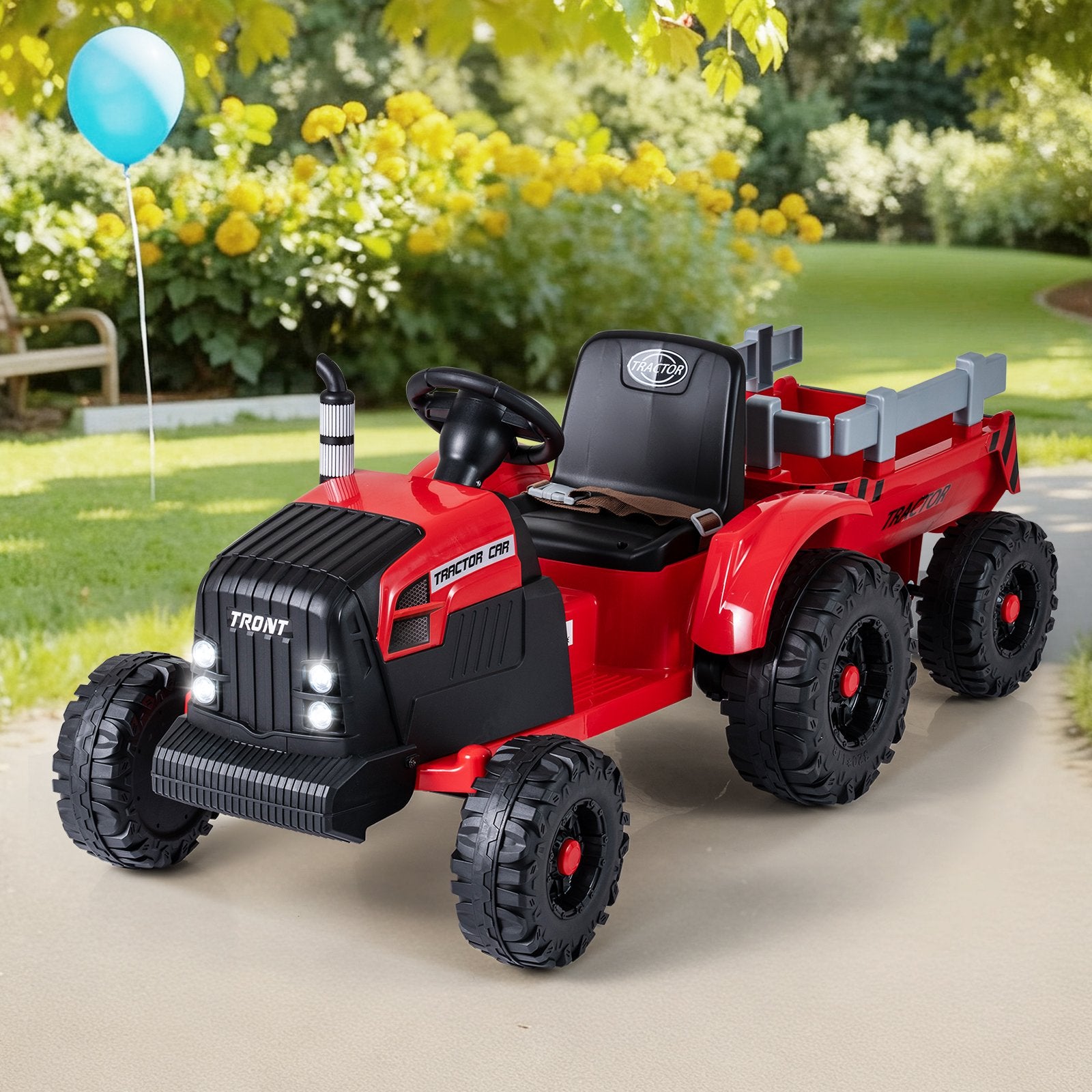 24V Ride On Tractor for Kids Electric Vehicle with Detachable Trailer and Remote Control, Red Powered Ride On Toys at Gallery Canada