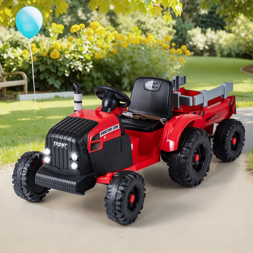 24V Ride On Tractor for Kids Electric Vehicle with Detachable Trailer and Remote Control, Red