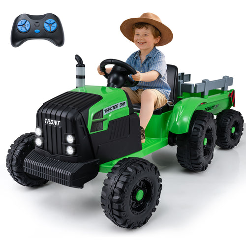 24V Ride On Tractor for Kids Electric Vehicle with Detachable Trailer and Remote Control, Green