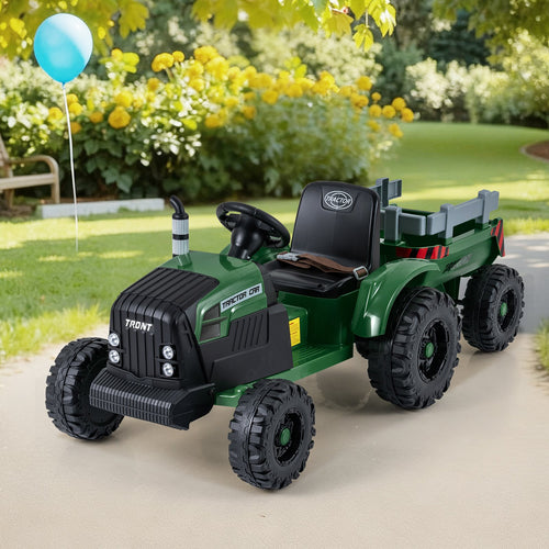 24V Ride On Tractor for Kids Electric Vehicle with Detachable Trailer and Remote Control, Dark Green
