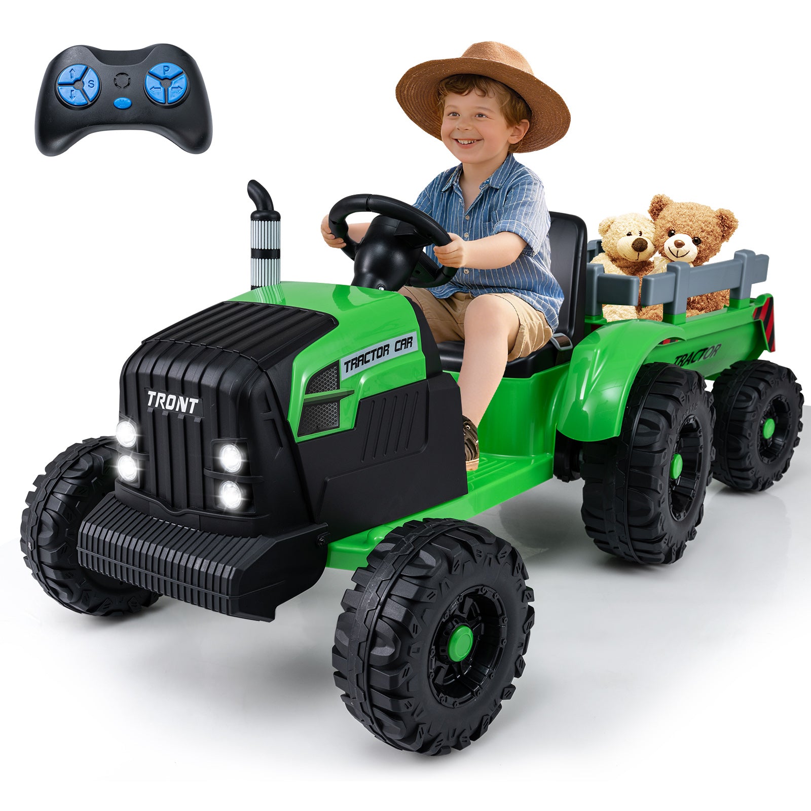 24V Kids Electric Ride On Tractor, Detachable Trailer, Remote Control, Green Powered Ride On Toys at Gallery Canada