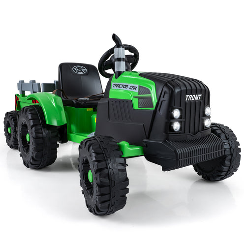 24V Kids Electric Ride On Tractor, Detachable Trailer, Remote Control, Green