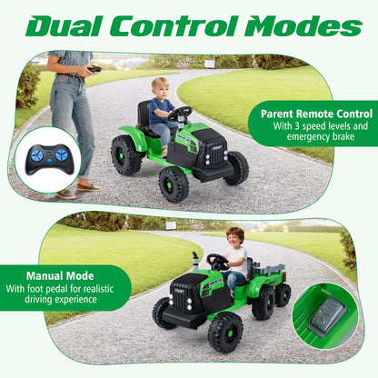 24V Kids Electric Ride On Tractor, Detachable Trailer, Remote Control, Green Powered Ride On Toys at Gallery Canada