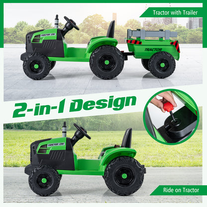 24V Kids Electric Ride On Tractor, Detachable Trailer, Remote Control, Green Powered Ride On Toys at Gallery Canada