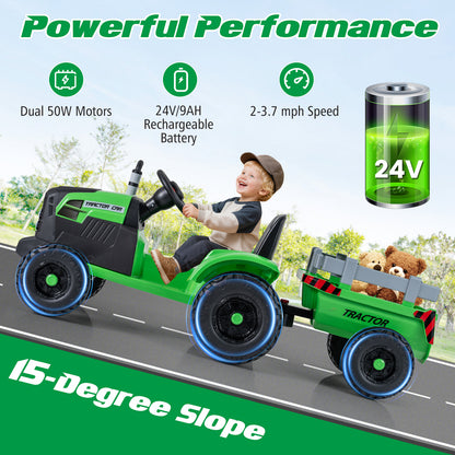 24V Kids Electric Ride On Tractor, Detachable Trailer, Remote Control, Green Powered Ride On Toys at Gallery Canada