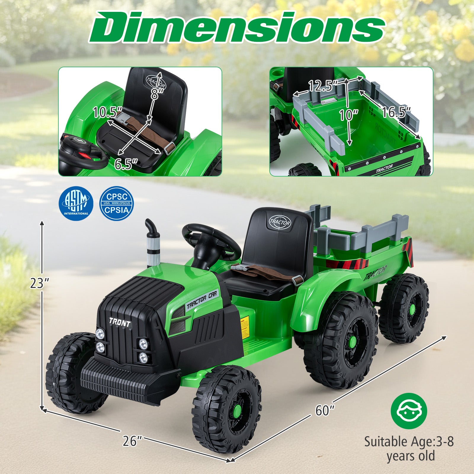 24V Kids Electric Ride On Tractor, Detachable Trailer, Remote Control, Green Powered Ride On Toys at Gallery Canada