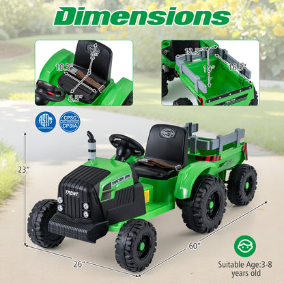 24V Kids Electric Ride On Tractor, Detachable Trailer, Remote Control, Green Powered Ride On Toys at Gallery Canada