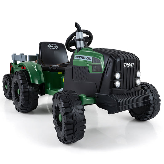 24V Ride On Tractor For Kids, Detachable Trailer, Remote Control, Dark Green Powered Ride On Toys Dark Green at Gallery Canada