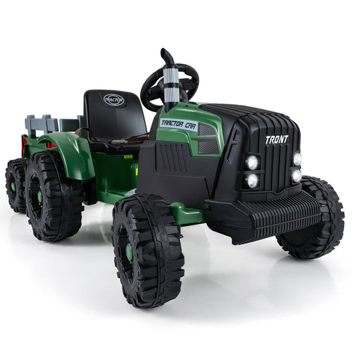 24V Ride On Tractor For Kids, Detachable Trailer, Remote Control, Dark Green