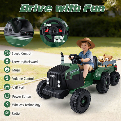 24V Ride On Tractor For Kids, Detachable Trailer, Remote Control, Dark Green Powered Ride On Toys at Gallery Canada