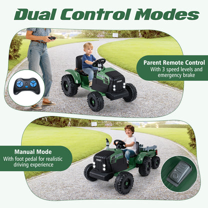 24V Ride On Tractor For Kids, Detachable Trailer, Remote Control, Dark Green Powered Ride On Toys at Gallery Canada