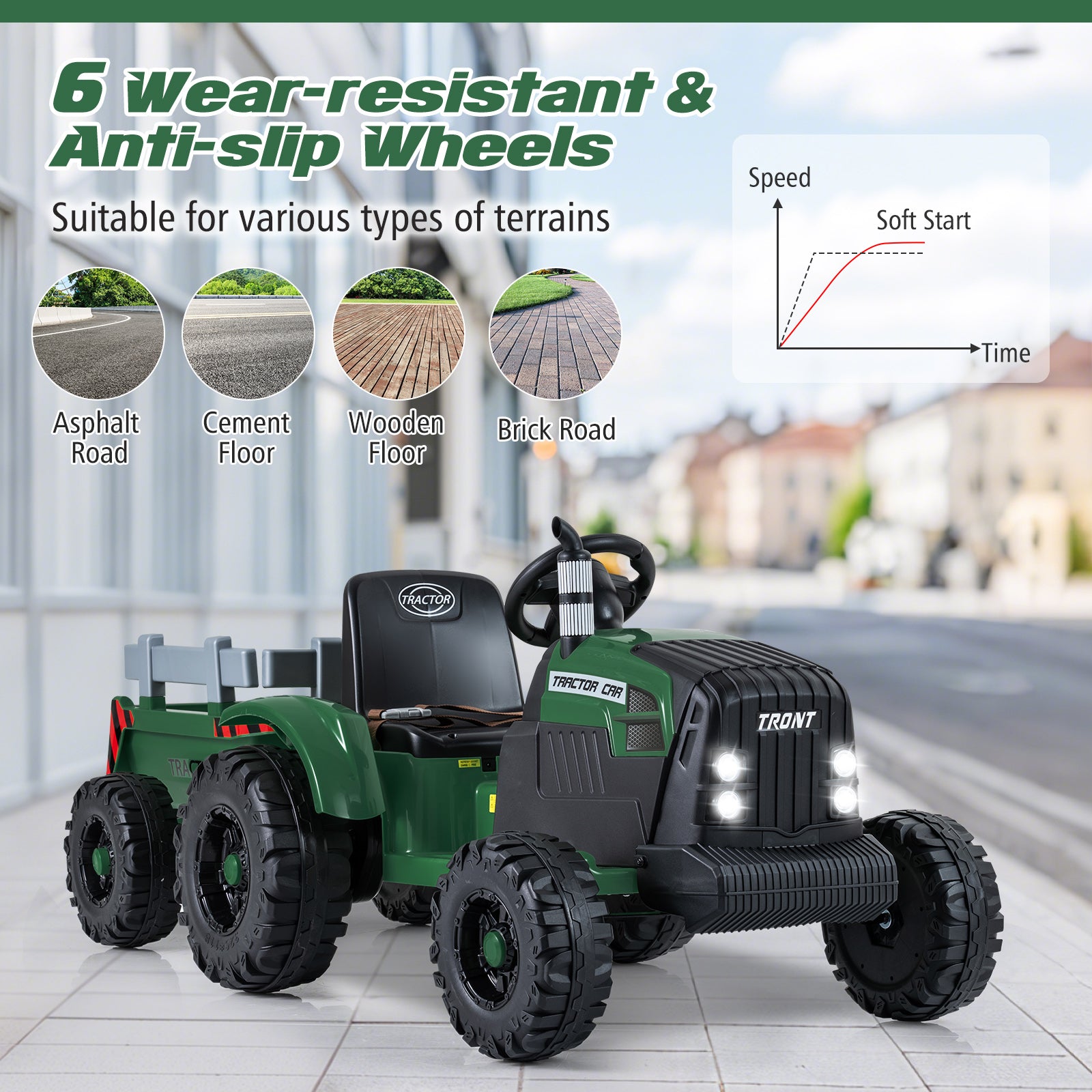 24V Ride On Tractor For Kids, Detachable Trailer, Remote Control, Dark Green Powered Ride On Toys at Gallery Canada
