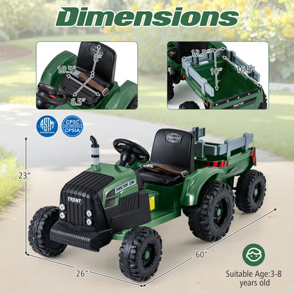 24V Ride On Tractor For Kids, Detachable Trailer, Remote Control, Dark Green Powered Ride On Toys at Gallery Canada