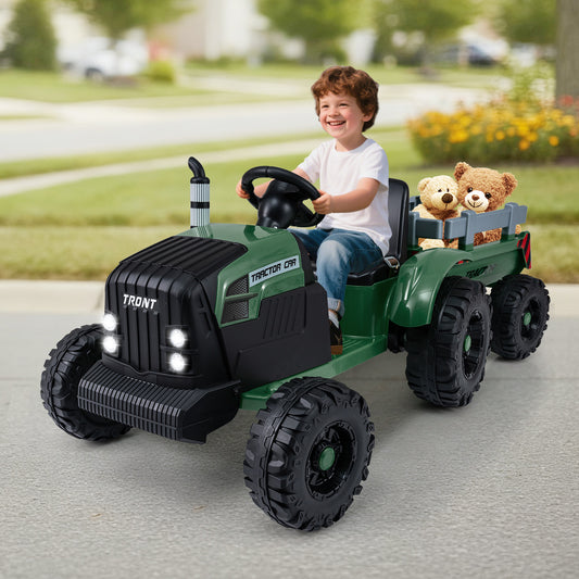 24V Ride On Tractor For Kids, Detachable Trailer, Remote Control, Dark Green Powered Ride On Toys Dark Green at Gallery Canada