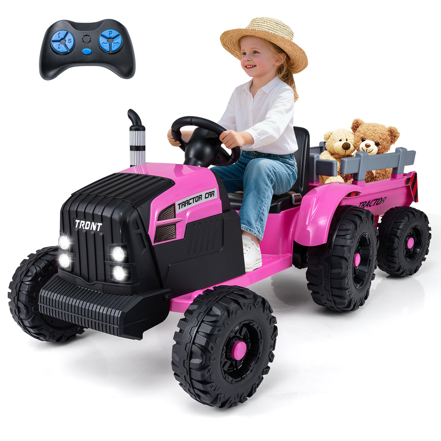 24V Ride On Tractor, Detachable Trailer, Remote Control, Pink Powered Ride On Toys at Gallery Canada