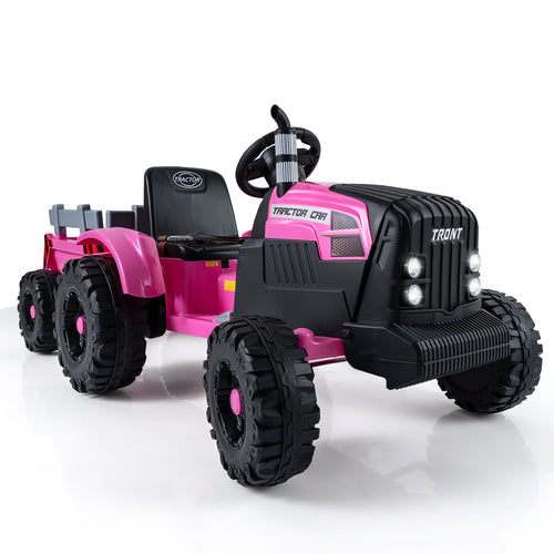 24V Ride On Tractor, Detachable Trailer, Remote Control, Pink