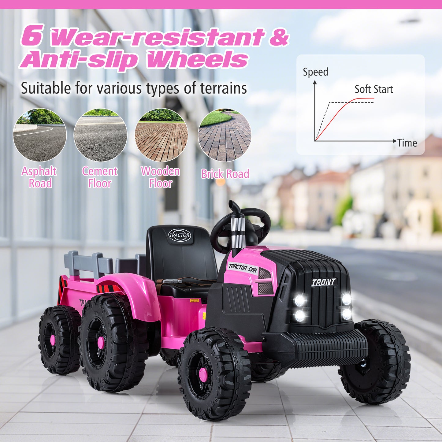24V Ride On Tractor, Detachable Trailer, Remote Control, Pink Powered Ride On Toys at Gallery Canada