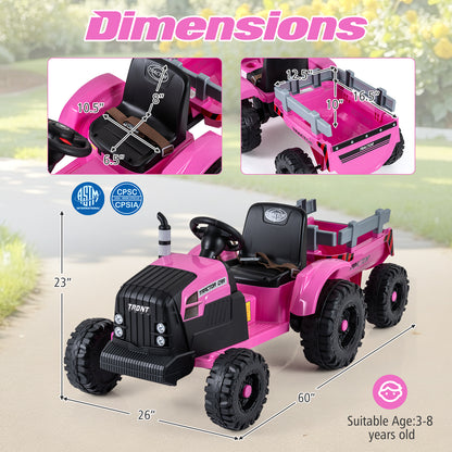 24V Ride On Tractor, Detachable Trailer, Remote Control, Pink Powered Ride On Toys at Gallery Canada