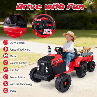 24V Kids Electric Ride On Tractor, Detachable Trailer, Remote Control, Red Powered Ride On Toys at Gallery Canada