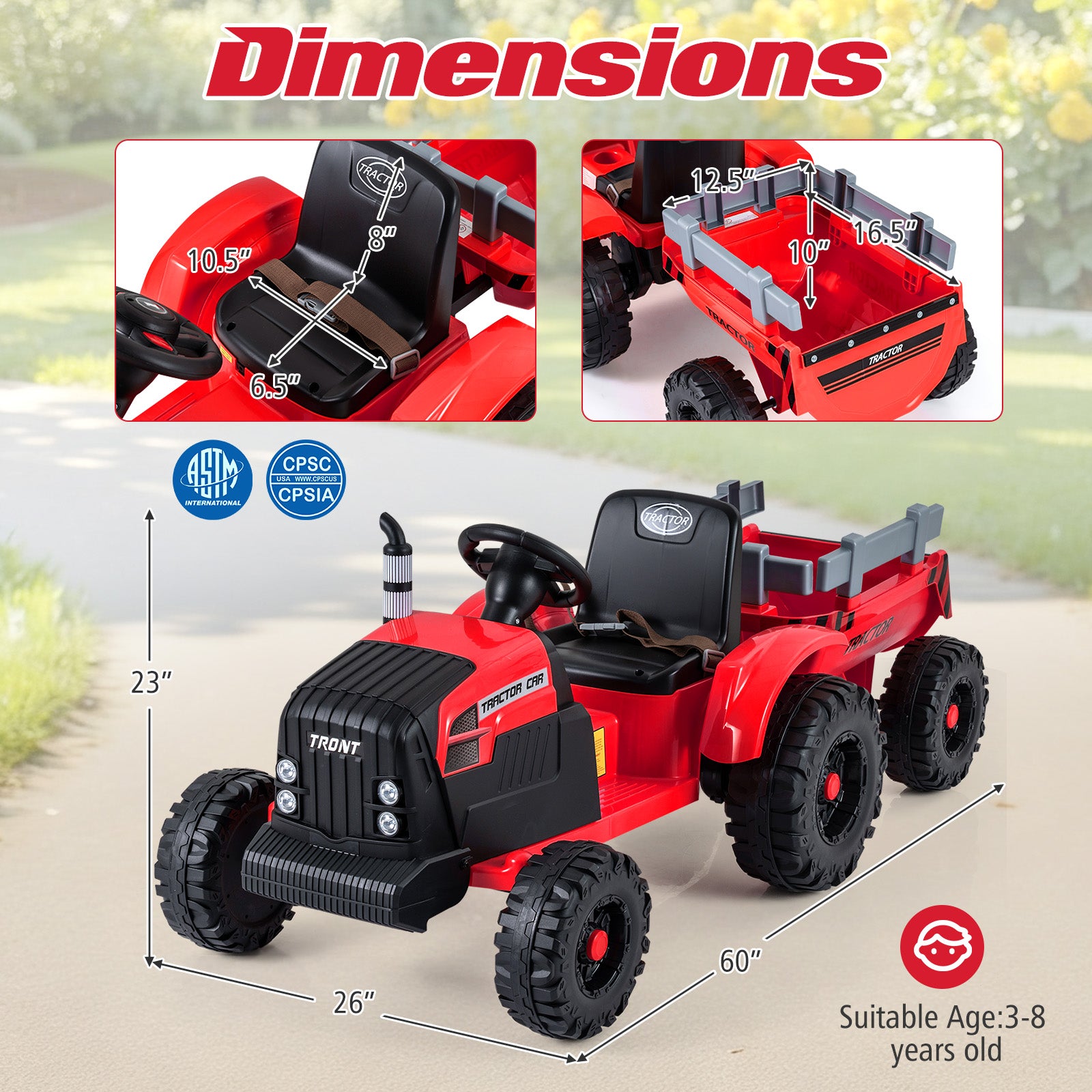 24V Kids Electric Ride On Tractor, Detachable Trailer, Remote Control, Red Powered Ride On Toys at Gallery Canada