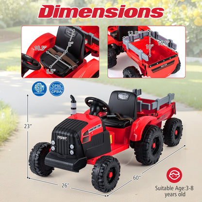 24V Kids Electric Ride On Tractor, Detachable Trailer, Remote Control, Red Powered Ride On Toys at Gallery Canada